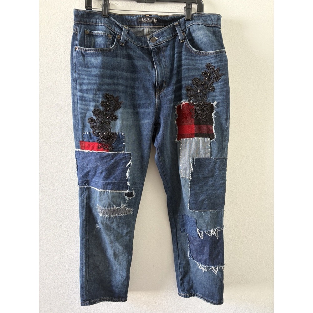 Lauren Ralph Lauren NWOT Patchwork Bandana Denim Jeans Pants Women's Size 14P